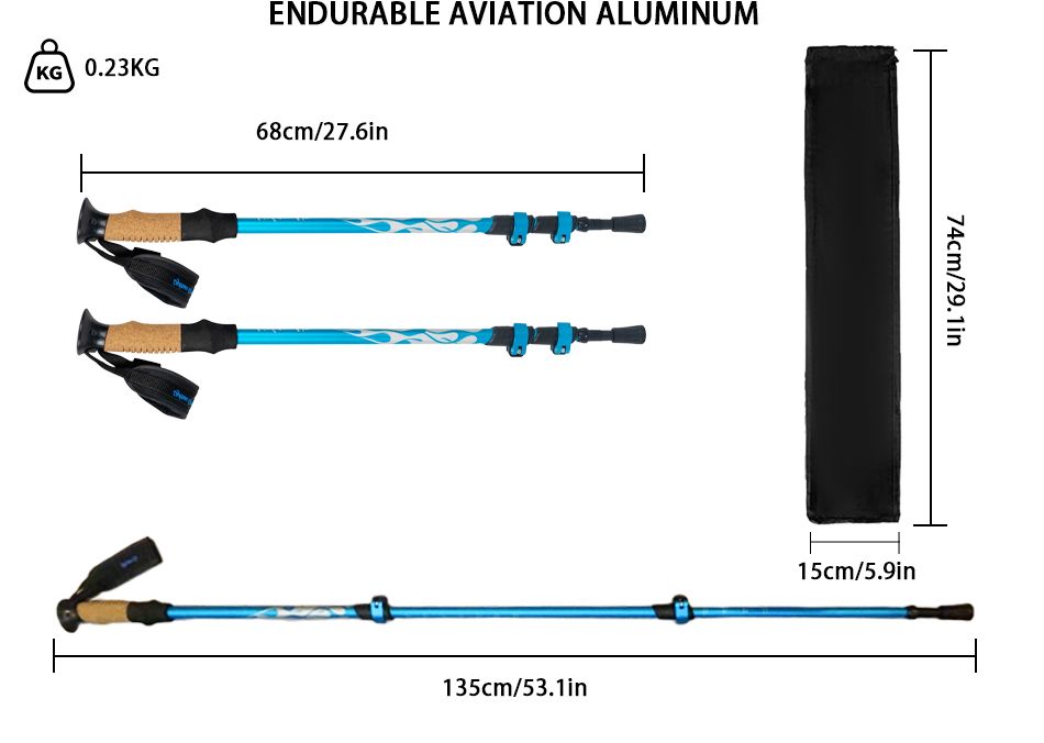 Trail Buddy Lightweight Aluminum Trekking Poles – Adjustable Hiking Sticks with Cork Grips, All-Terrain Accessories 2PCs