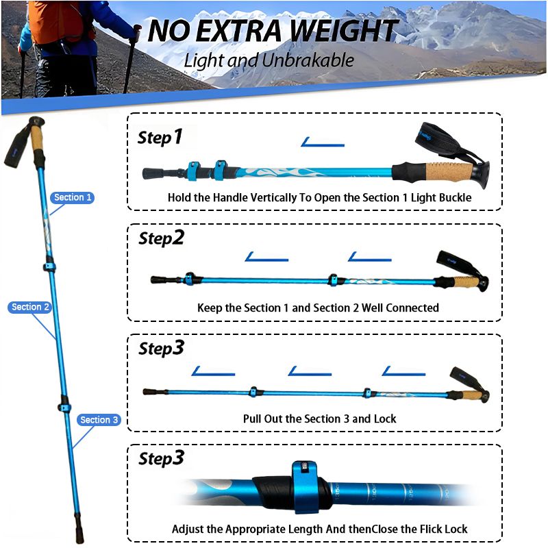 Trail Buddy Lightweight Aluminum Trekking Poles – Adjustable Hiking Sticks with Cork Grips, All-Terrain Accessories 2PCs