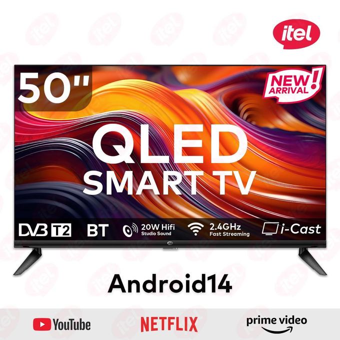 itel TV  QLED Smart TV, Frameless, Bluetooth, Android14, Wifi, Digital, Netflix, YouTube, Prime,  television (1 year warranty, New Launch price, OFFER!!! OFFER!!!) available in 32" 43"  and 50"