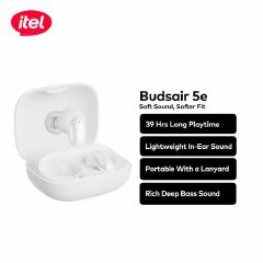 Itel TWS BudsAir 5 e Earpods with Subtle Shine Sleek Curves, Rich Deep Bass Sound, 39 Hours Long Playtime, 3.5g Lightweight In-Ear Design ,Portable with a Lanyard DISCOUNT!!! AI NOISE CANCELLATION