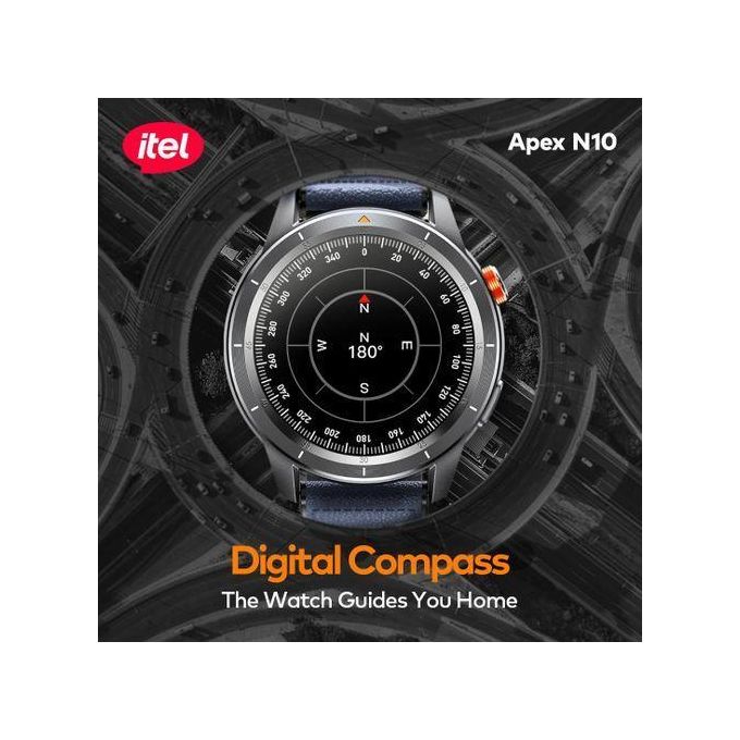 itel Apex N10 Smartwatch 1.43'' Amoled Digital Compass, 5ATM Waterproof, GPS Tracking, Anti-Cracking Glass,Multiple Sports Modes with FREE alternative  Straps