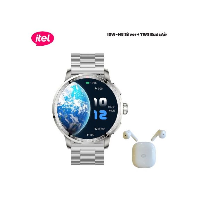 Itel Smart Watch Horizon Smartwatch N8 Grey +  FREE TWS BudsAir 3, 1.43" Curved Amoled, 360mAh, 5 - 7 days usage, waterproof IP68