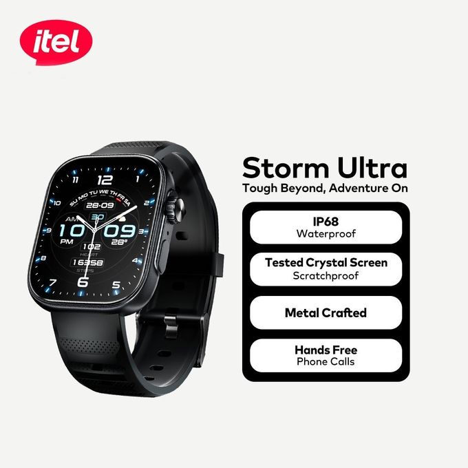 Itel Storm Ultra Smartwatch 2.02'' HD Scratchproof O23 with Hands Free Calls, Remote Camera Control, BT Calling Message Notifications, Metal Crafted