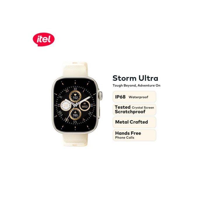 Itel Storm Ultra Smartwatch 2.02'' HD Scratchproof O23 with Hands Free Calls, Remote Camera Control, BT Calling Message Notifications, Metal Crafted