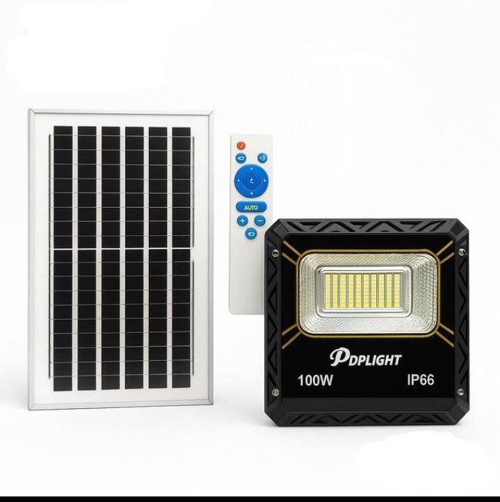 100W plus solar panel🤩Solar flood light Power:100W Voltage rated: 6V Lighting range: 30m Lighting angle:120° Lighting hours:30000h Highly water proof to prevent as picture,100W, Black