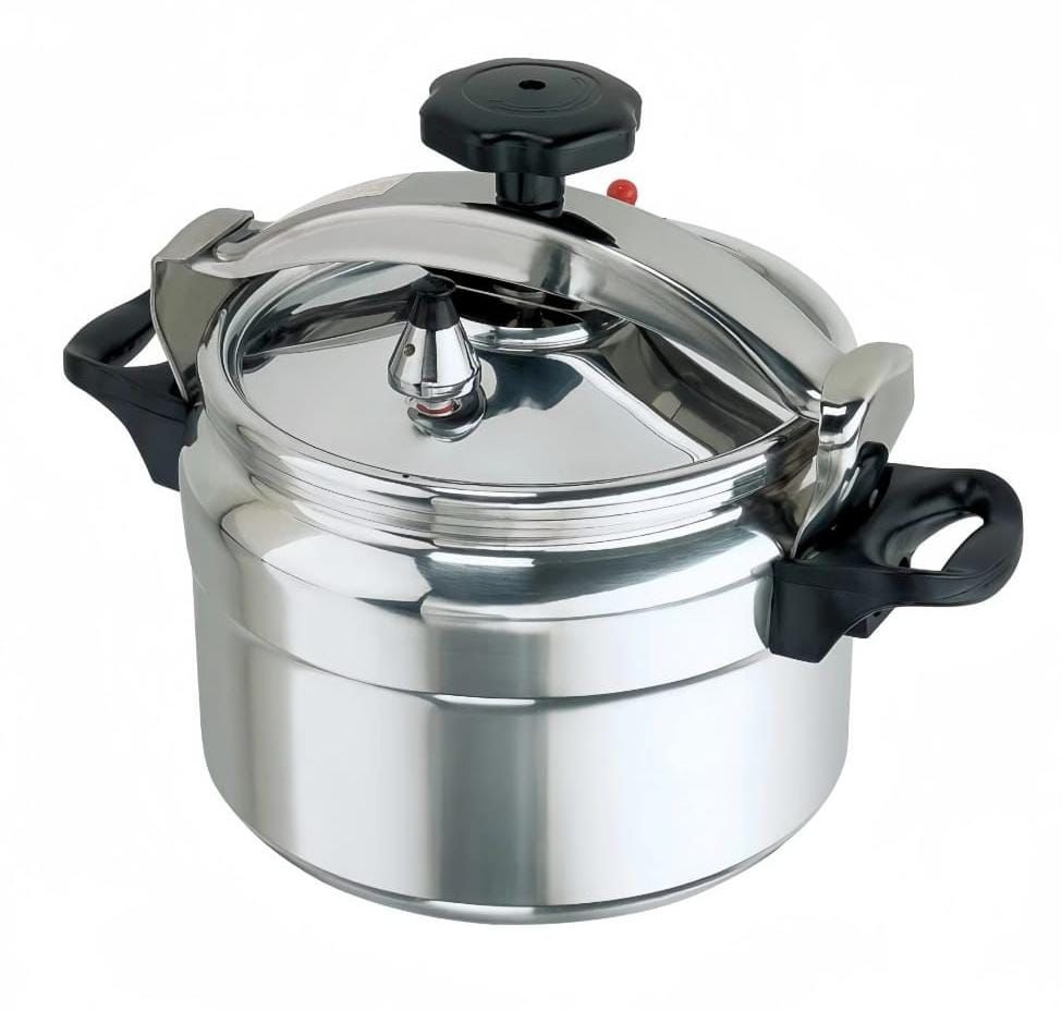 Two handles non explosive aluminum pressure cooker durable and lightweight kitchen cookware for fast and safe cooking, ideal for rice, stews, soups, and everyday meals, compatible with gas