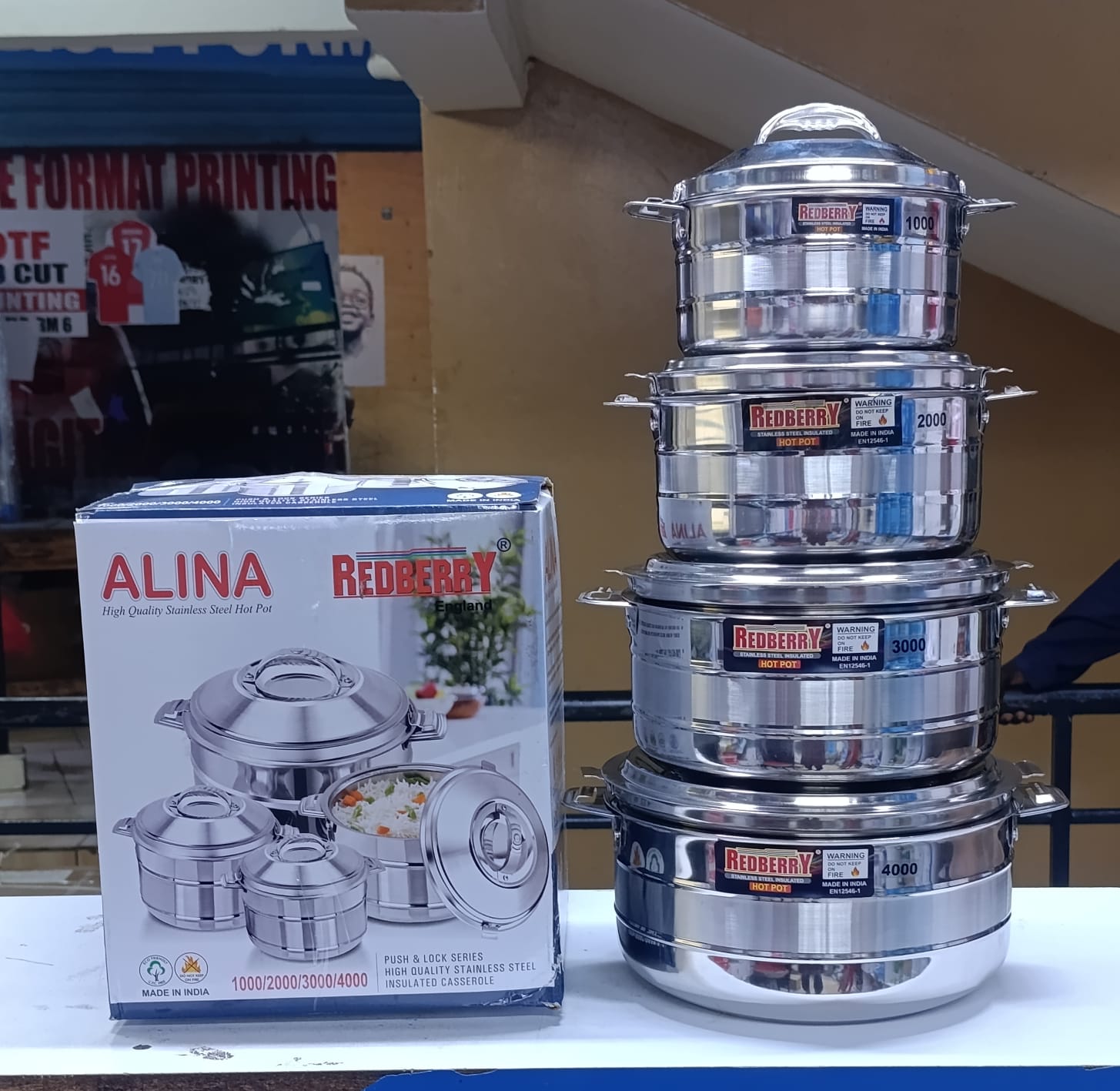 🔥 🔥REDBERRY ALINA 4PCS INSULATED STAINLESS STEEL HOTPOTS SERVING DISH HOT POT SEREWARE SET CASSEROLE HOTPOT ( 1000, 2000, 3000 AND 4000ML).