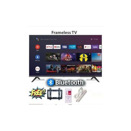 Amtec 32" Inch AC/DC Television Bluetooth ENABLED Smart Android TV, Frameless,BUILT-IN WI-FI, Inbuilt decoder for local channels + a Free TV Guard/Surge Protector+ Heavy Duty Extension Cable+Wall Moun