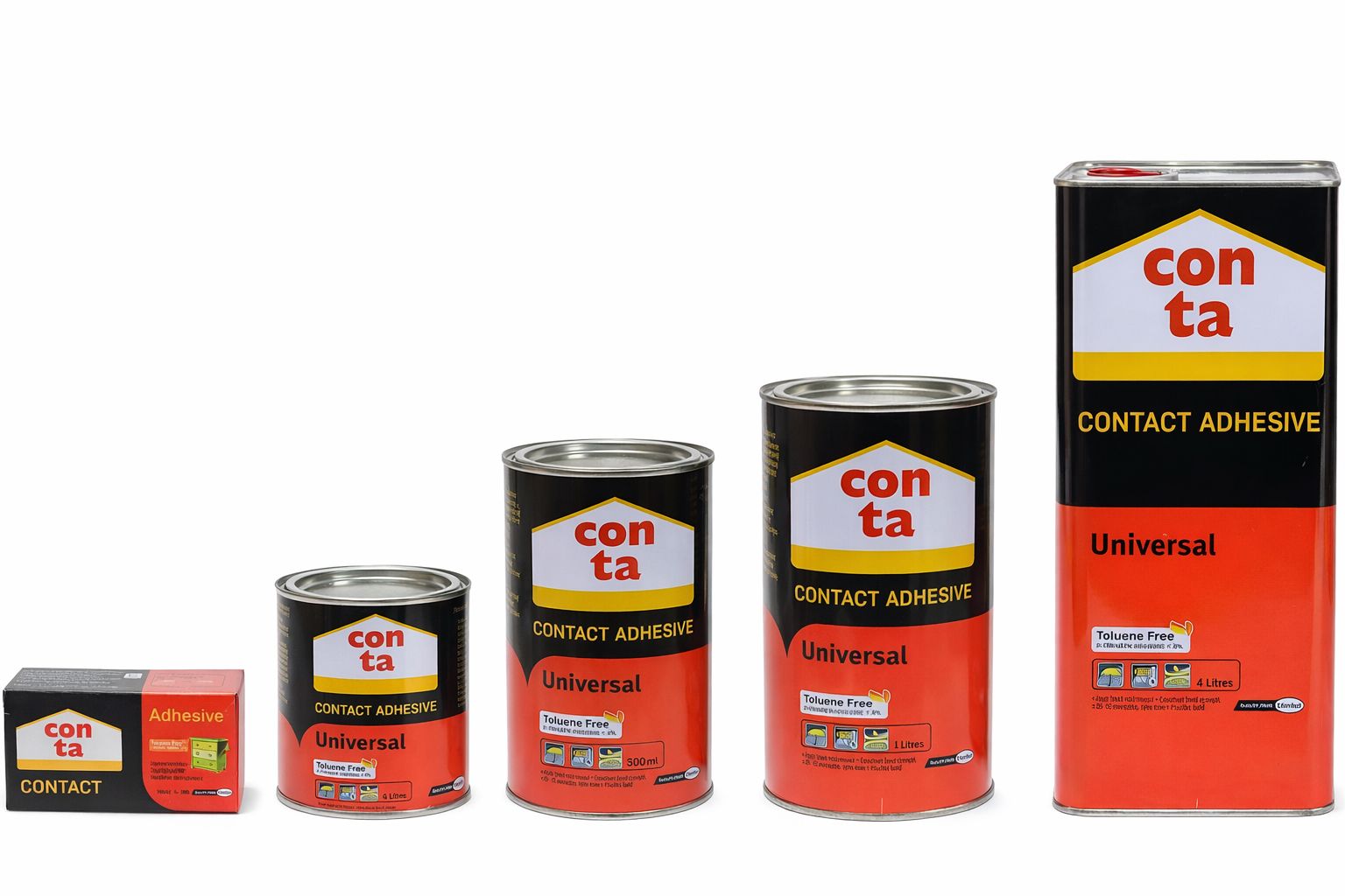 Conta Universal Contact Adhesive Glue (Toluene-Free),Available in 250Ml,500Ml,1L and 4L- 
Strong Bonding & Multi-Purpose Use for Wood, Leather, Plastic, Metal, Rubber & More .fast-drying bonding agent