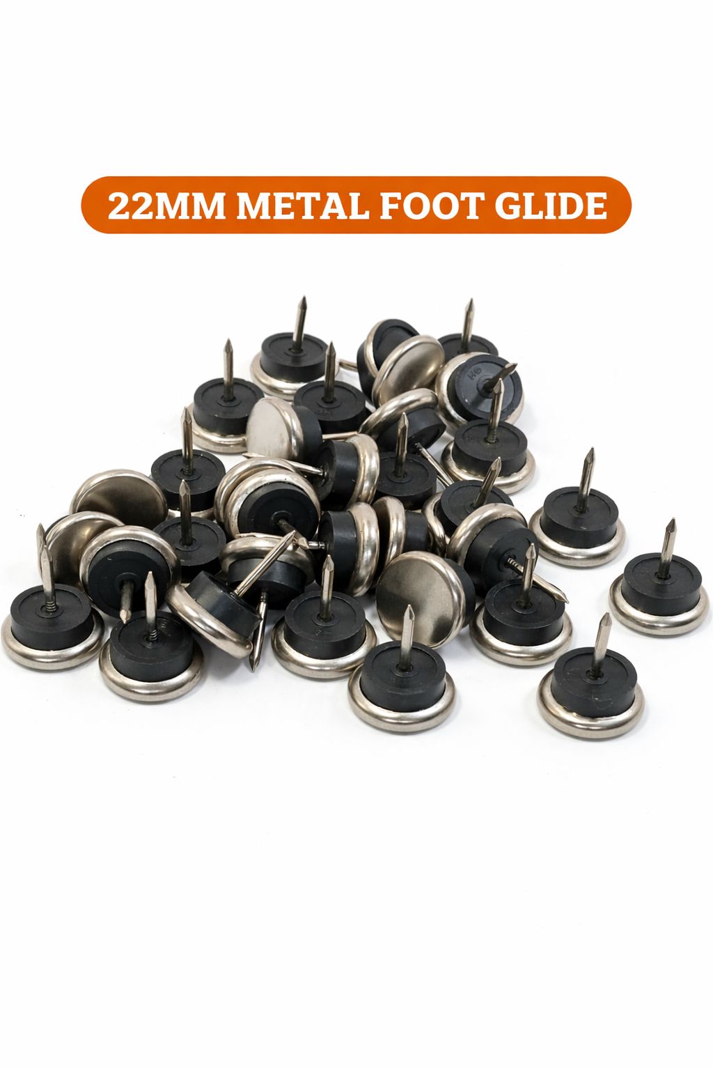 Get a (Pack of 20/50)Premium 22mm Metal Foot Glides – Heavy Duty Nail-On Furniture Sliders and Floor Protectors for Wooden Chairs, Tables, and Sofas | Anti-Scratch & Noise-Reducing Furniture Hardware
