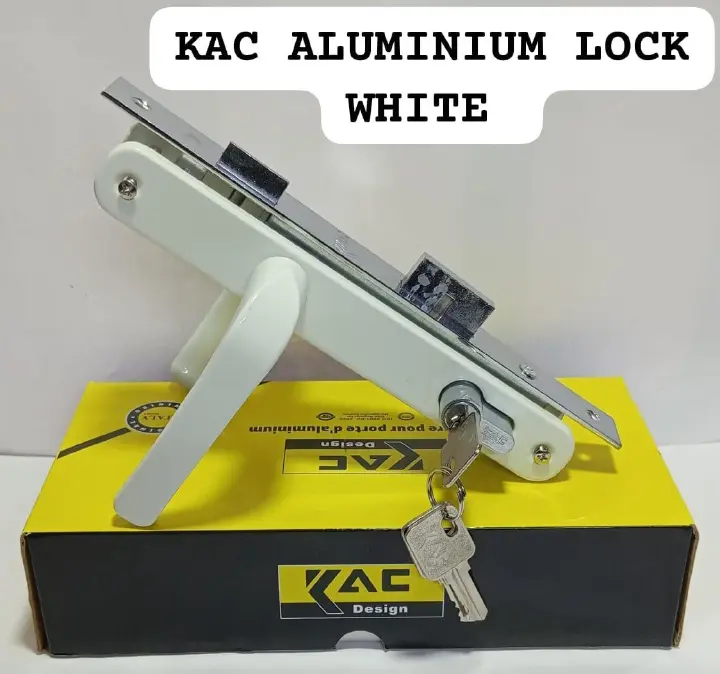 KAC Heavy Duty Aluminium DoorLock Set White - NarrowStile Mortise Lock with 2 Lever Handles High Security Cylinder & Keys for Aluminium & UPVC Glass Doors,ModernRust-Resistant Finish (Pack of 1 or 10)