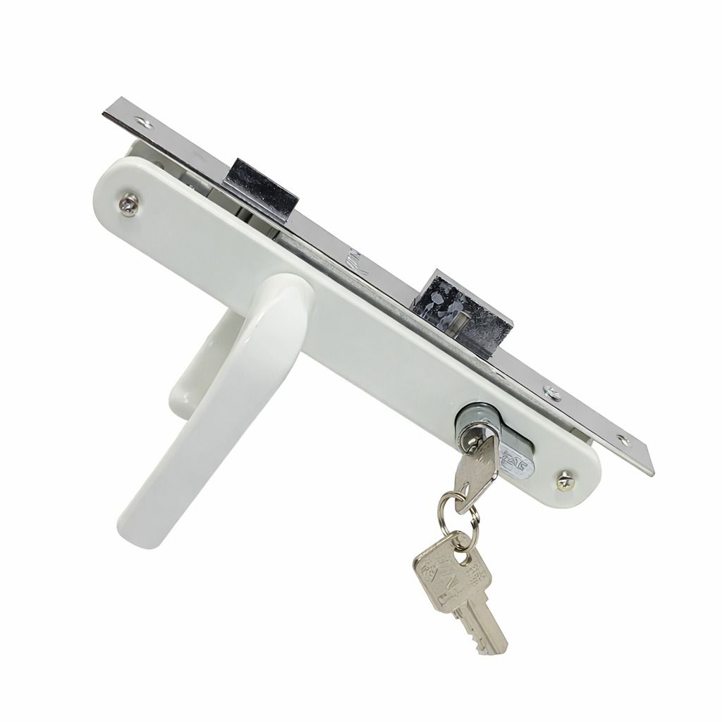 KAC Heavy Duty Aluminium DoorLock Set White - NarrowStile Mortise Lock with 2 Lever Handles High Security Cylinder & Keys for Aluminium & UPVC Glass Doors,ModernRust-Resistant Finish (Pack of 1 or 10)