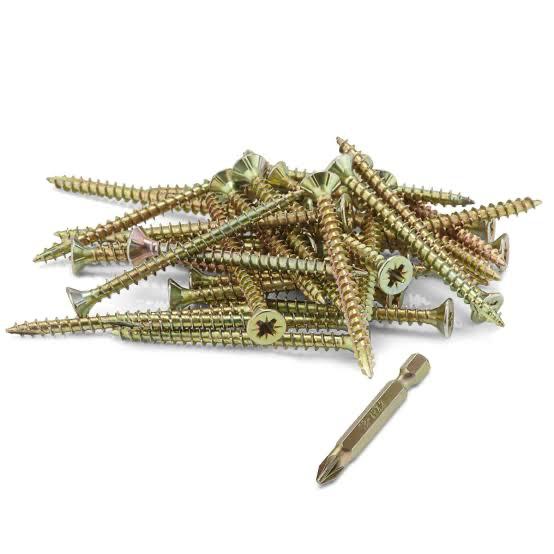 Premium MDF Wood Screws (200 Pcs Pkt) - [ all size available ] - Yellow Zinc Plated Anti-Rust - High Strength Chipboard Fasteners for Furniture, Kitchen Cabinets, Stima Boxes & DIY Woodworking Project