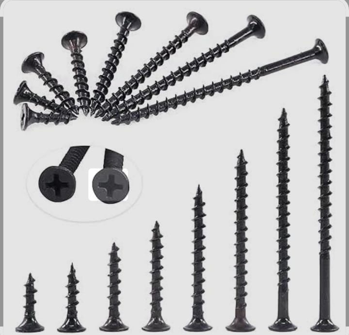 Premium Black Gypsum Drywall Screws (200Pcs/Pkt) - Sharp Tip Bugle Head Fine Thread Fasteners: All Sizes Available 6x1/2" (16mm), 6x3/4" (20mm), 6x1" (25mm) - Wholesale & Retail Options.