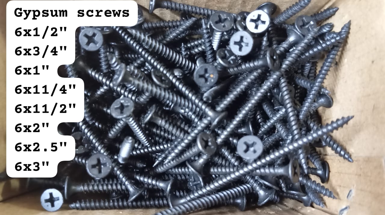 Premium Black Gypsum Drywall Screws (200Pcs/Pkt) - Sharp Tip Bugle Head Fine Thread Fasteners: All Sizes Available 6x1/2" (16mm), 6x3/4" (20mm), 6x1" (25mm) - Wholesale & Retail Options.