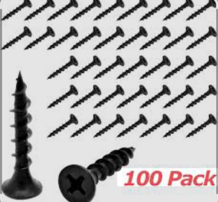 Premium Black Gypsum Drywall Screws (200Pcs/Pkt) - Sharp Tip Bugle Head Fine Thread Fasteners: All Sizes Available 6x1/2" (16mm), 6x3/4" (20mm), 6x1" (25mm) - Wholesale & Retail Options.