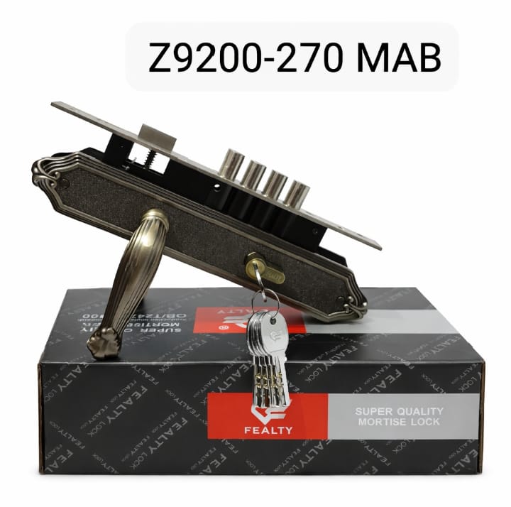Fealty Z92OO-270 MAB High-Security Mortise Lock Set.This premium locking solution is  engineered for both residential and commercial applications providing a robust physical barrier-Antique brass.