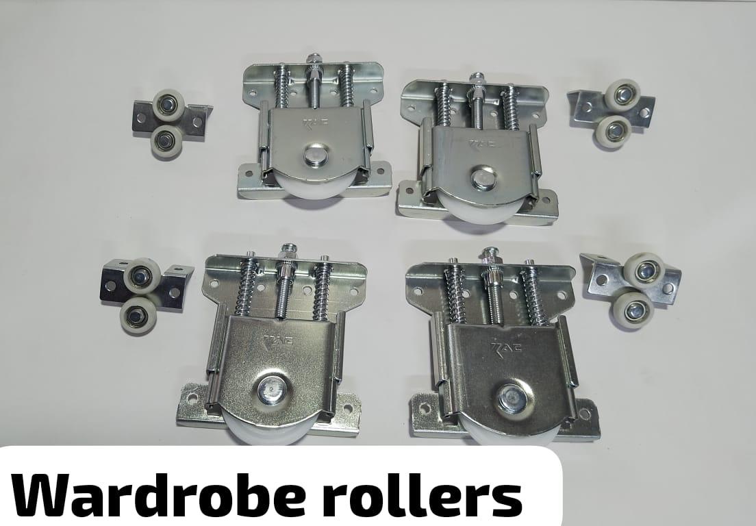 Heavy Duty Wardrobe Sliding Door Rollers   - Premium Adjustable Cabinet Pulley & Top Guide Runners for Wooden & Aluminum Closet Doors - Silent Smooth Glide Furniture Hardware Replacement Kit .