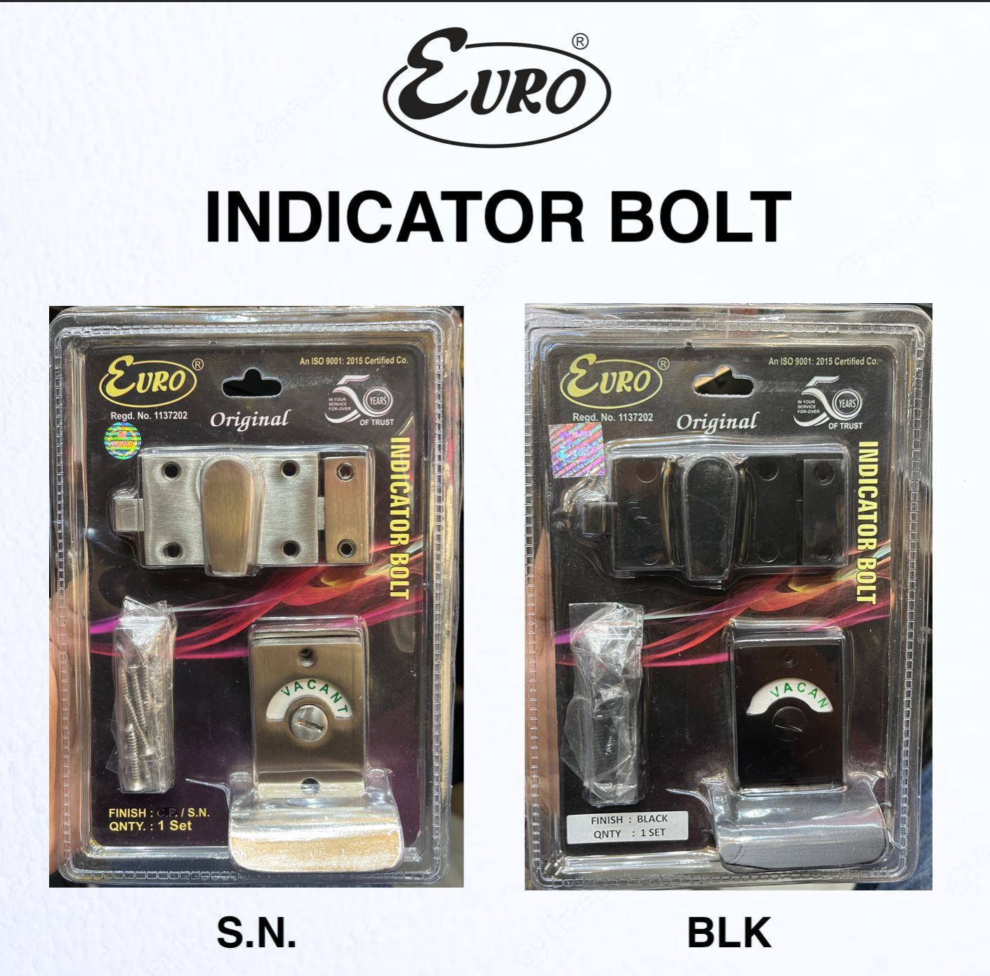 SET OF 2 / 3: Euro Premium Indicator Bolt Bathroom Lock - Heavy Duty Vacant/Engaged Privacy Latch Set - Rustproof Zinc Alloy Door Hardware for Public Restrooms, Offices & Home - Bulk Value Multi-Pack.