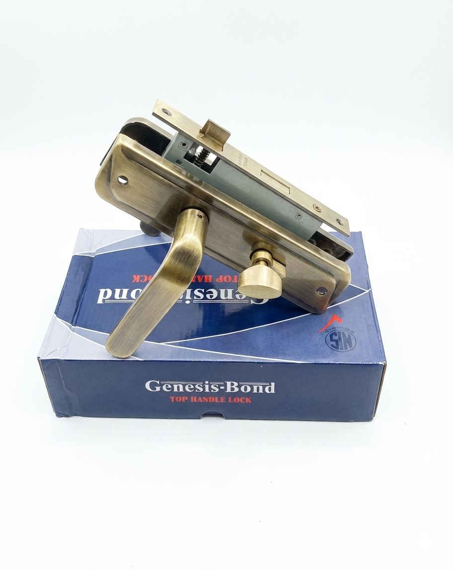 Genesis-Bond D7 Bathroom Top Handle Lock Set – Antique Brass Rust-Free Interior Mortise Lock with Thumb-turn Privacy Function for Wooden & Steel Doors. Heavy Duty, Durable & Smooth Operation.