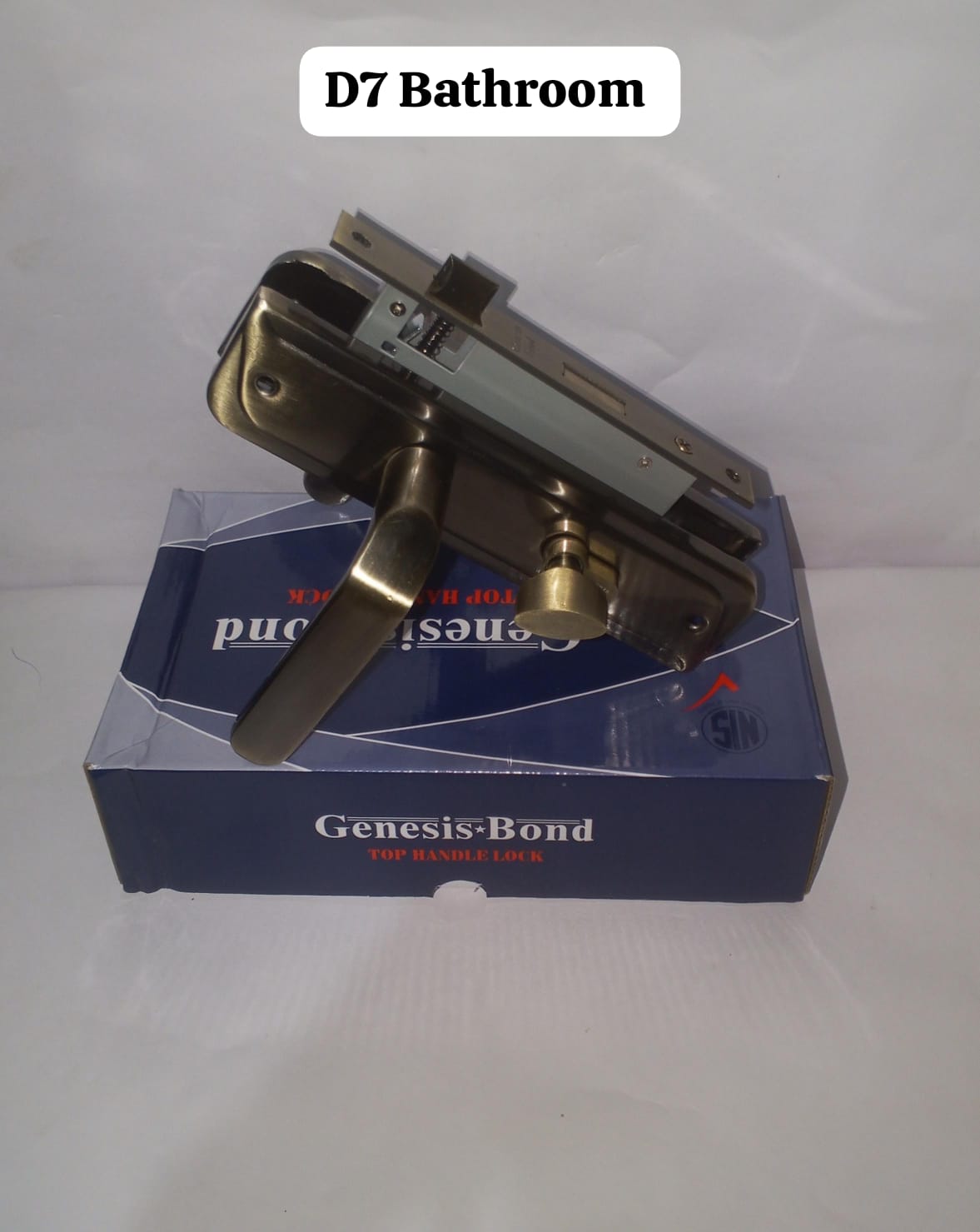 Genesis-Bond D7 Bathroom Top Handle Lock Set – Antique Brass Rust-Free Interior Mortise Lock with Thumb-turn Privacy Function for Wooden & Steel Doors. Heavy Duty, Durable & Smooth Operation.