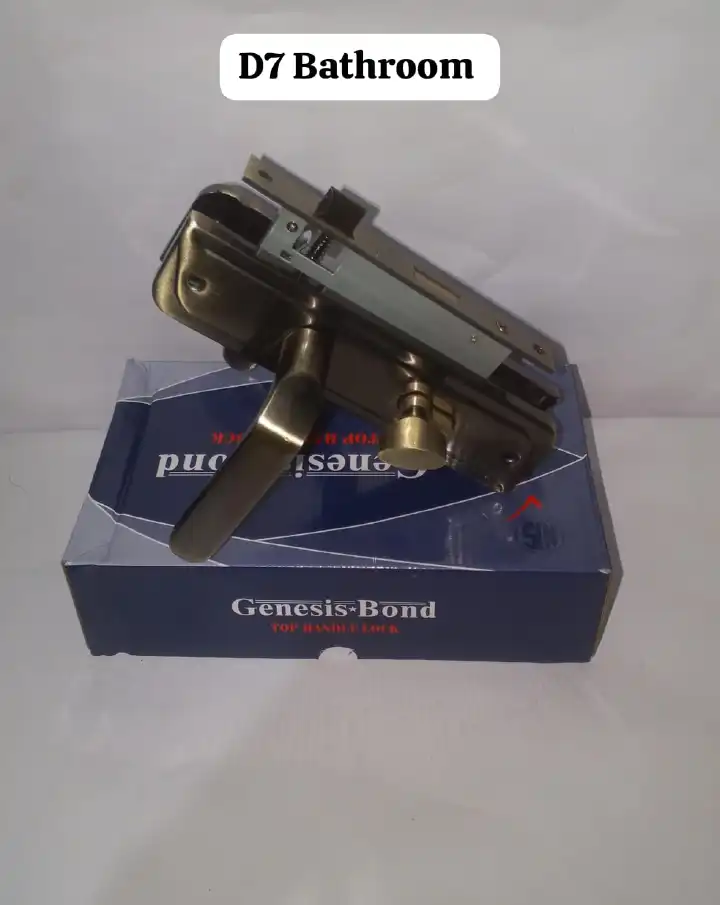 Genesis-Bond D7 Bathroom Top Handle Lock Set – Antique Brass Rust-Free Interior Mortise Lock with Thumb-turn Privacy Function for Wooden & Steel Doors. Heavy Duty, Durable & Smooth Operation.
