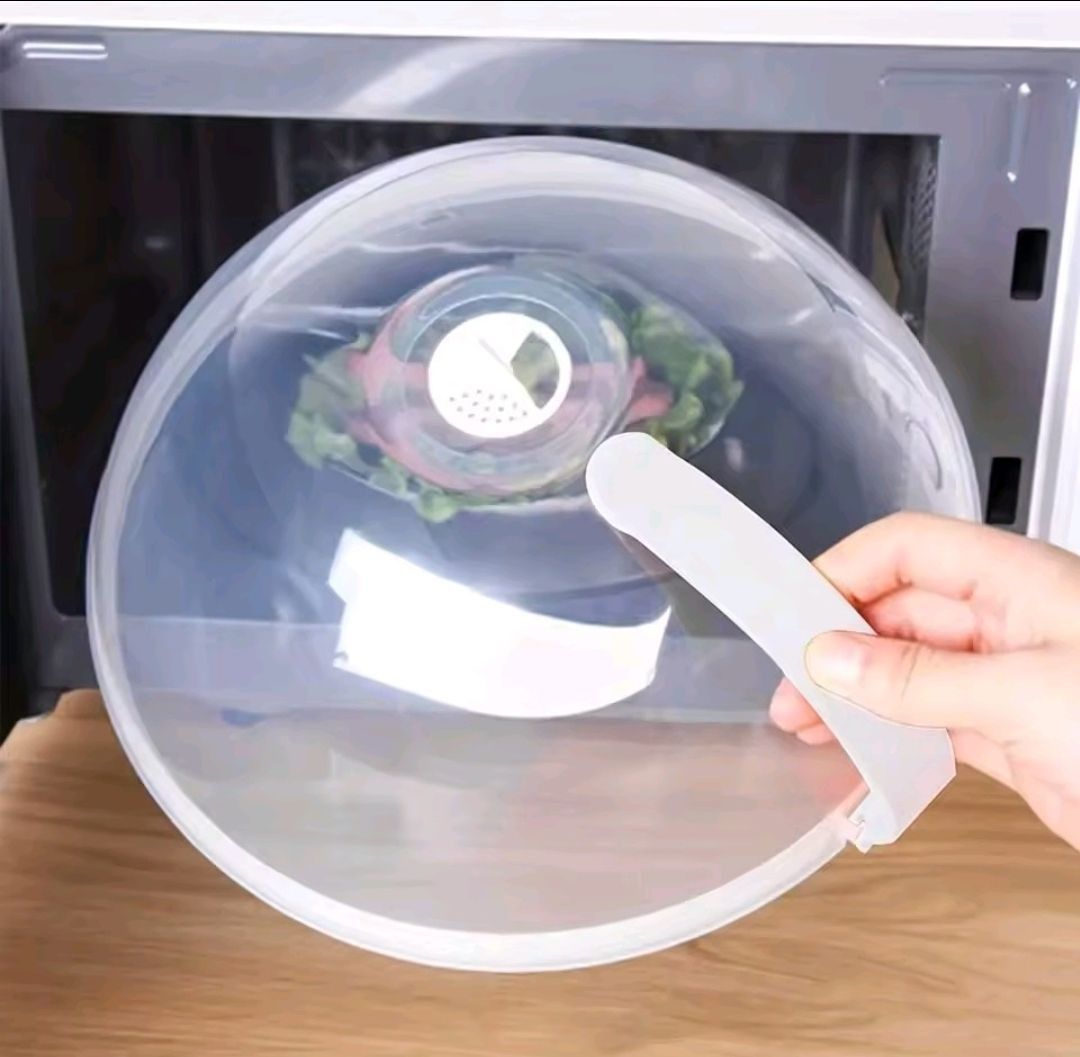 Microwave food cover high temperature splash-proof cover with handle washable transparent dust-proof with chef special handle