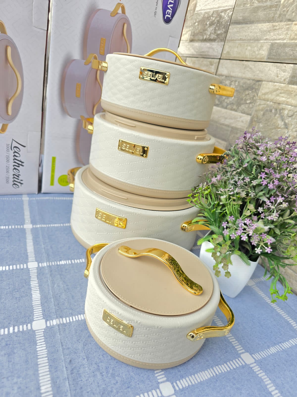 Set of 4 Turkish Hotpots-SELVEL 4pcs Premium Gold Insulated Hot Pot Set (Leatherite Design