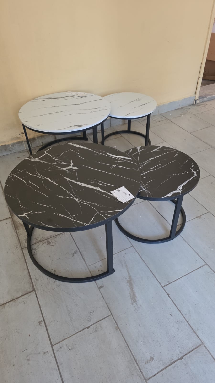 2-Piece MDF Marble Effect Nesting Coffee Table Set – Modern Round Living Room Side Tables with Metal Frame