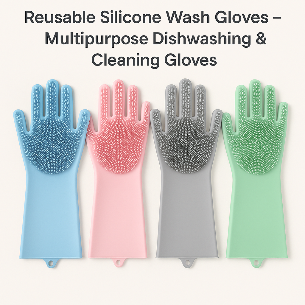 Reusable Silicone Wash Gloves – Multipurpose Dishwashing & Cleaning Gloves