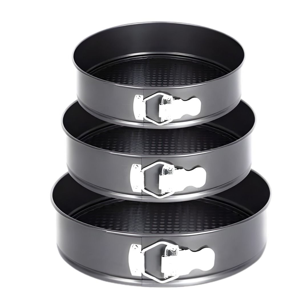 3pcs Round Cake Baking Tins – Non-Stick Carbon Steel