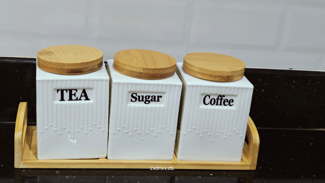 3PCS Ceramic Tea, Coffee & Sugar Canister Set with Lids – Kitchen Storage Containers