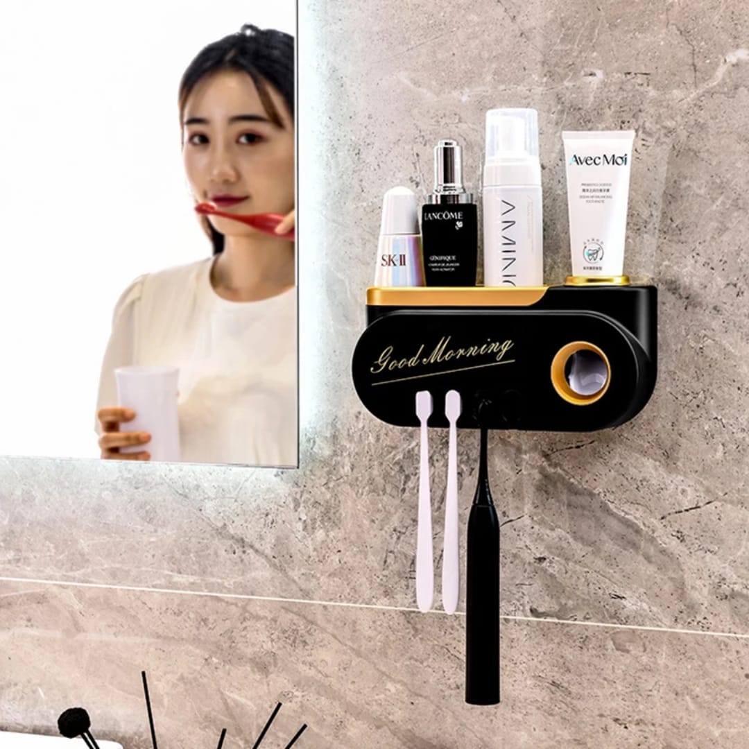 Automatic Toothpaste Dispenser & Toothbrush Holder – Wall Mounted Bathroom Organizer (No Drilling)