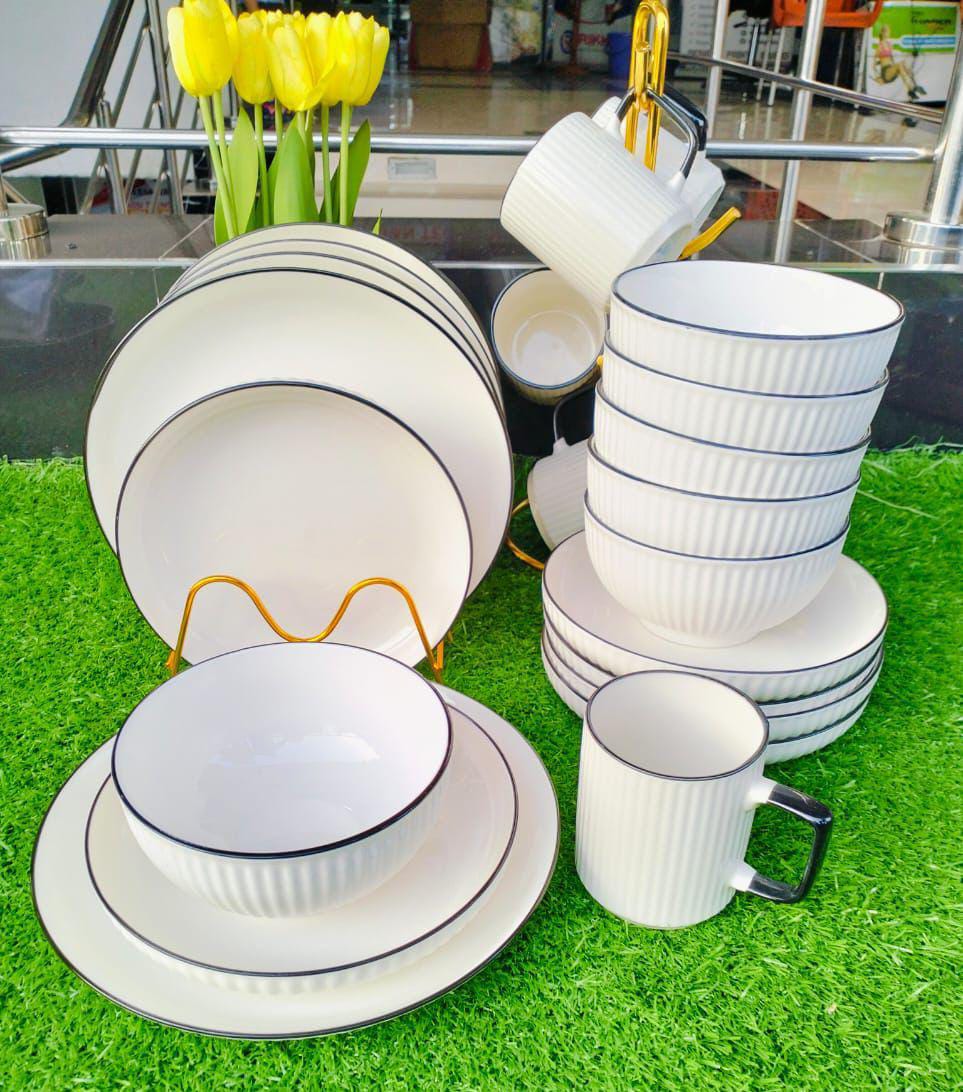 24pcs Japanese Dinner Set – Plates, Bowls & Mugs