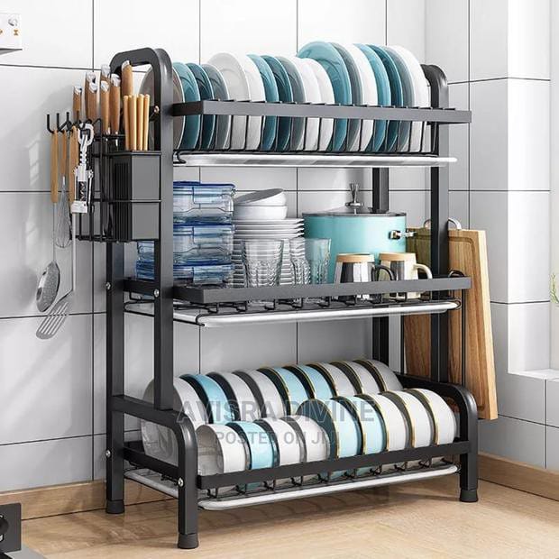 High Quality 2 Tier / 3 Layer Dish Rack – Kitchen Dish Drainer with Drain Tray & Utensil Holder