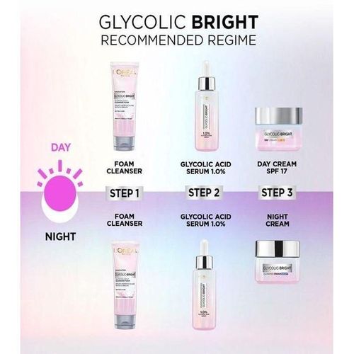 L'Oréal Paris Glycomplete Night Kit, Glycolic Bright Cleanser 100ml, Glycolic Bright Glowing Night Cream 50ml, Glycolic Bright Melasyl Serum 30ml