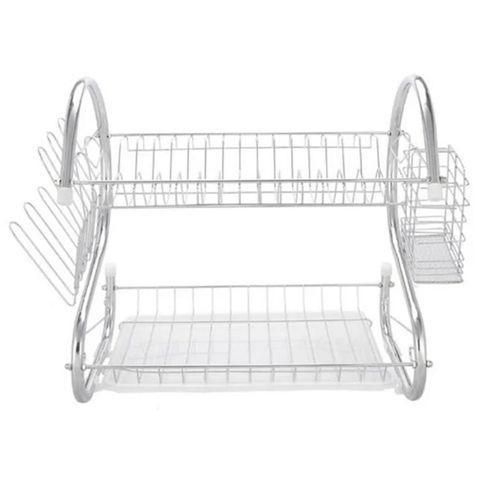 16-Inch Stainless Steel Dish Drainer Rack, All-in-One Kitchen Sink Organizer with Cutlery & Cup Holder, Rust-Resistant Drying Rack for Dishes, Utensils, Mugs