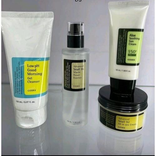 Cosrx Advanced Snail 92 All In One Cream (100g) ,Aloe Soothing Sun Cream SPF 50+ PA+++ (50ml) ,Advanced Snail 96 Mucin Power Essence (100ml), Low PH Good Morning Gel Cleanser