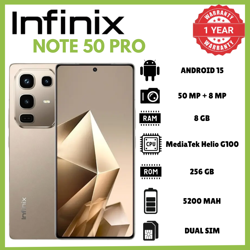 Infinix Note 50 Pro 8GB RAM 256GB ROM 6.78 Inch AMOLED 144Hz Phones 198g 7.3mm Thickness IP64 Phone 50MP PDAF OIS 8MP Ultrawide Rear Camera 32MP Selfie 5200mAh 90W Charging Smartphones