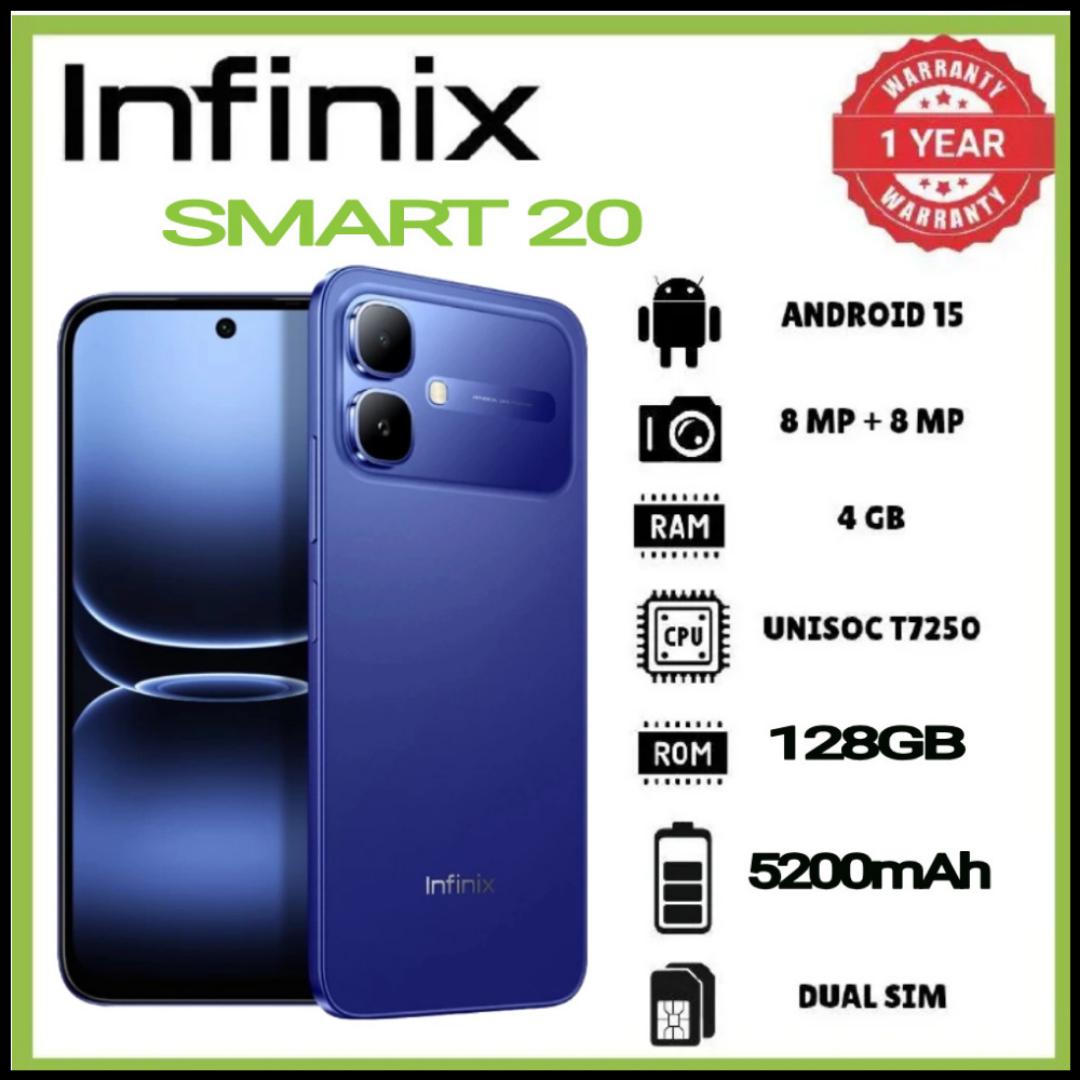 [NEW ARRIVAL] INFINIX Smart 20 128GB+4GB 6.67" 120Hz Display Dual Speakers Dual SIM 4.5G Slim Phone 5200mAh Battery 15W Charging IP64 Fingerprint Lock Android 16