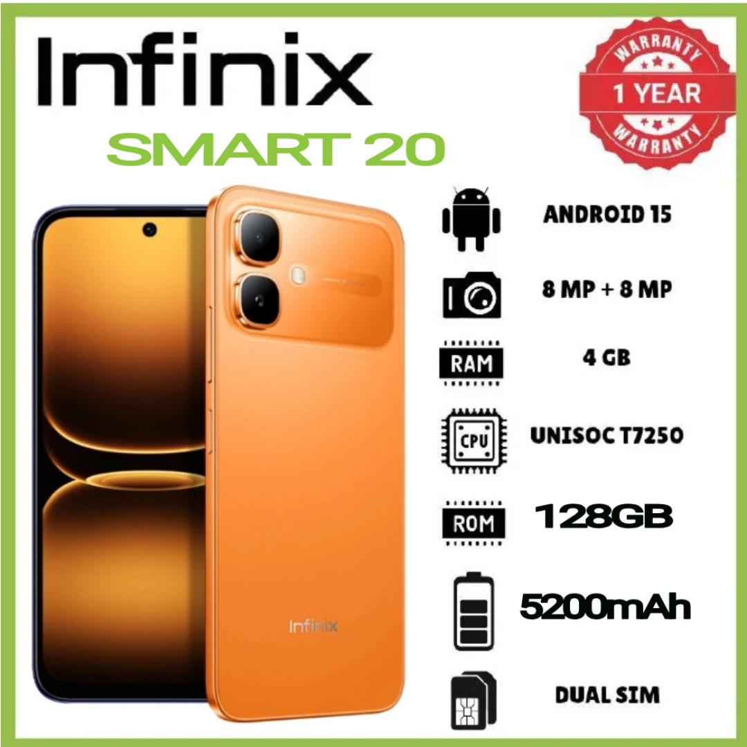 [NEW ARRIVAL] INFINIX Smart 20 128GB+4GB 6.67" 120Hz Display Dual Speakers Dual SIM 4.5G Slim Phone 5200mAh Battery 15W Charging IP64 Fingerprint Lock Android 16