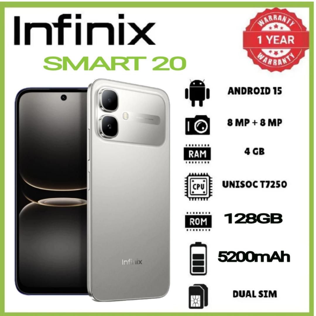 [NEW ARRIVAL] INFINIX Smart 20 128GB+4GB 6.67" 120Hz Display Dual Speakers Dual SIM 4.5G Slim Phone 5200mAh Battery 15W Charging IP64 Fingerprint Lock Android 16
