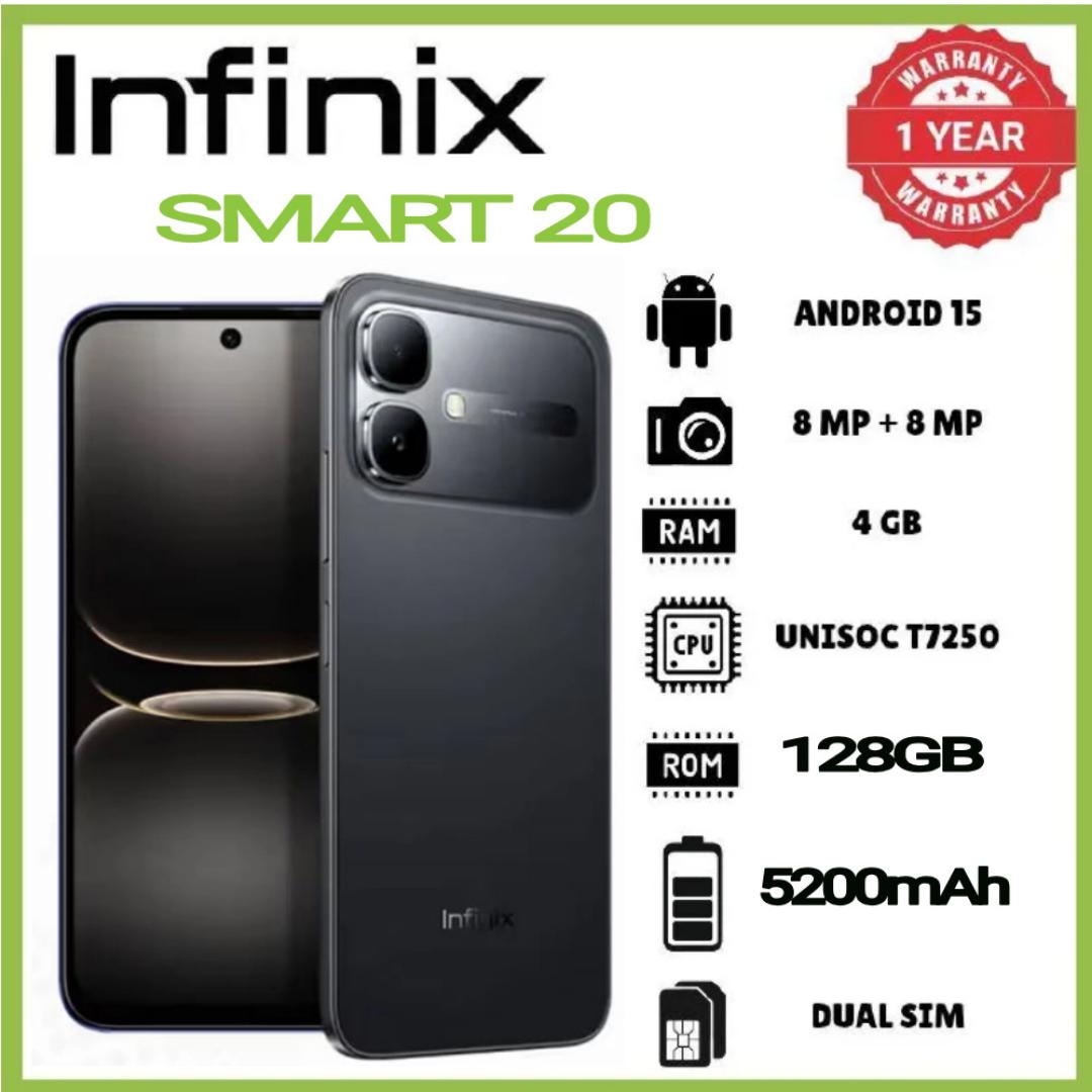 [NEW ARRIVAL] INFINIX Smart 20 128GB+4GB 6.67" 120Hz Display Dual Speakers Dual SIM 4.5G Slim Phone 5200mAh Battery 15W Charging IP64 Fingerprint Lock Android 16