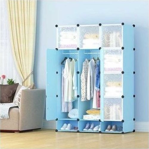 Nunix Plastic Portable 3 Column Nunix Wardrobe Organizer For Clothes, Shoes Blue 1202