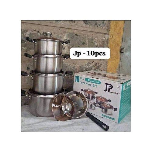 JP Jamesport JP 10pcs Premium quality Stainless Steel Cookware Sets Pot Sufuria with Glass Lids Induction Cooking Pots