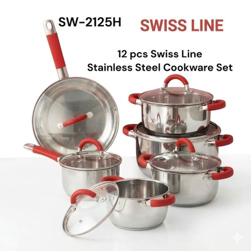 Signature 12 pcs Swiss Line Stainless Steel Cookware Set with Glass Lid (SW-2125H) Cooking Pots Sufurias