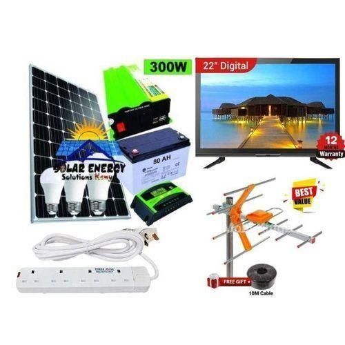 Sunnypex 100 Watts Solar Panel Full Installation Kit 100 Watts Solar Panel + 80 AH Solar Battery + 300 Watts Solar Power Inverter + 10 AH Solar Charge Controller + 3 DC Bulbs + Free 22 DC TV Solar TV