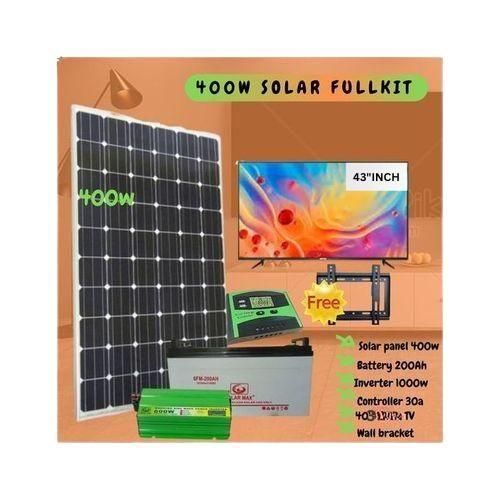 400 Watts Solar Panel Fullkit + Free 43 Inches Digital TV + 200AH Solar Battery + 1000W Solar Power Inverter + 30Ah Solar Charger + Wall MountController