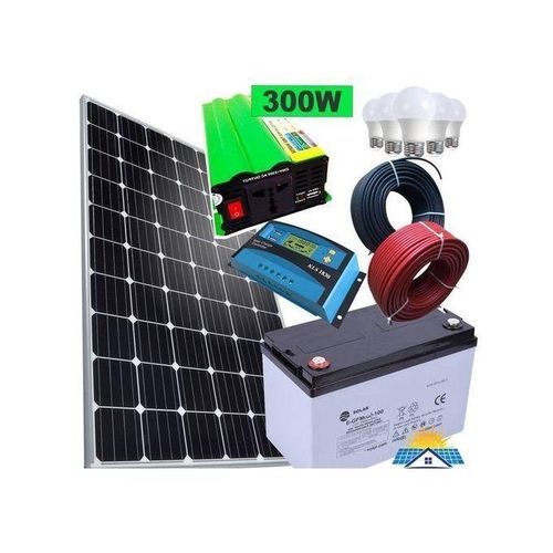 Solarmax 100Watts Solar Panel Full Kit All Weather+ 80AH Solar Battery Non Mantainance + 300 Watts Solar Inverter + 10AH Controller + 5 DC Bulbs + 10M Cable 25 YEARS WARANT