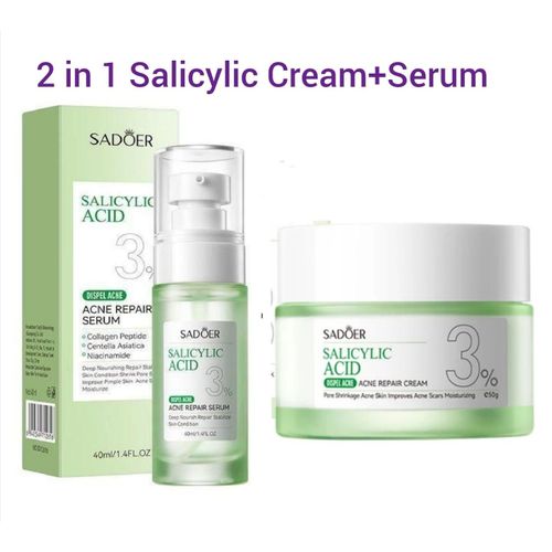SADOER 2 in 1 Acne Repair Serum+Cream Salicylic Acid 3% Contains Centella Asiatica, Niacinamide and Collagen Salicylic Acid Serum,Salycitic Acid,Salicylic Acid Oil Control Essence Serum for All Skin S